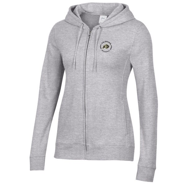 A grey full zip hoodie, proudly displaying "Colorado Grandma" with a CU Buffalo logo.